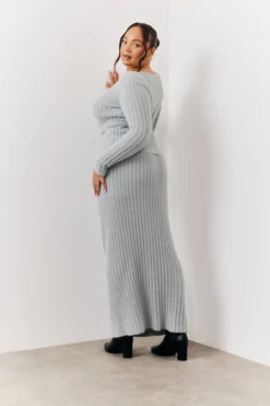 Hot In The Style Fluffy Rib Co-Ord Midaxi Skirt Grey