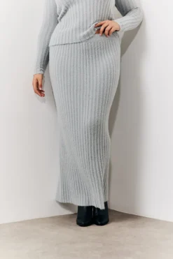 Hot In The Style Fluffy Rib Co-Ord Midaxi Skirt Grey