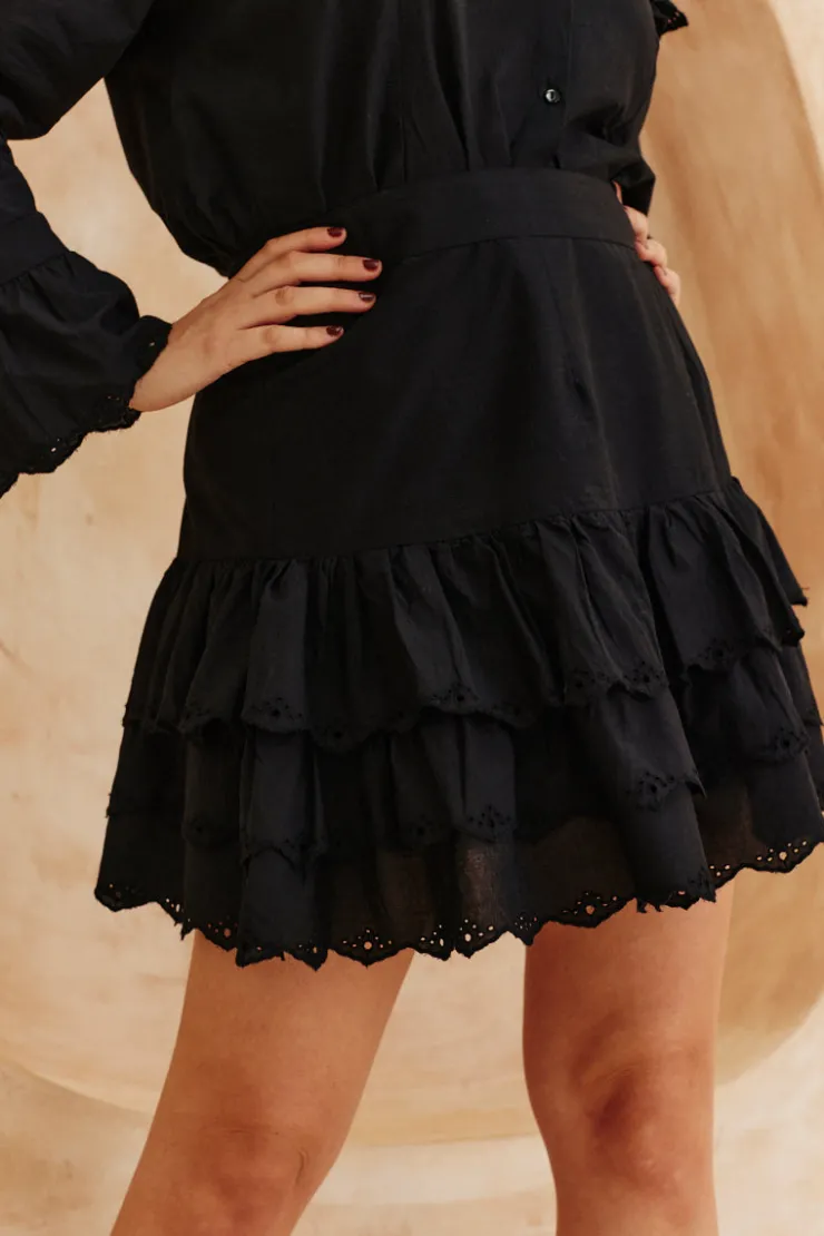 Sale In The Style Frill Crochet Detail Co Ord Skirt Black