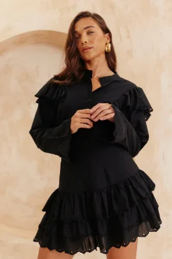 Online In The Style Frill Crochet Detail Co Ord Blouse Black
