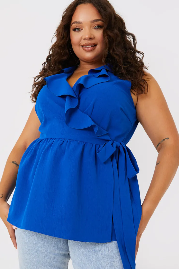 Sale In the Style Frill Wrap Top Blue