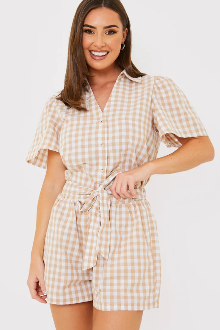 New In the Style Gingham Short Sleeve Shirt Brown