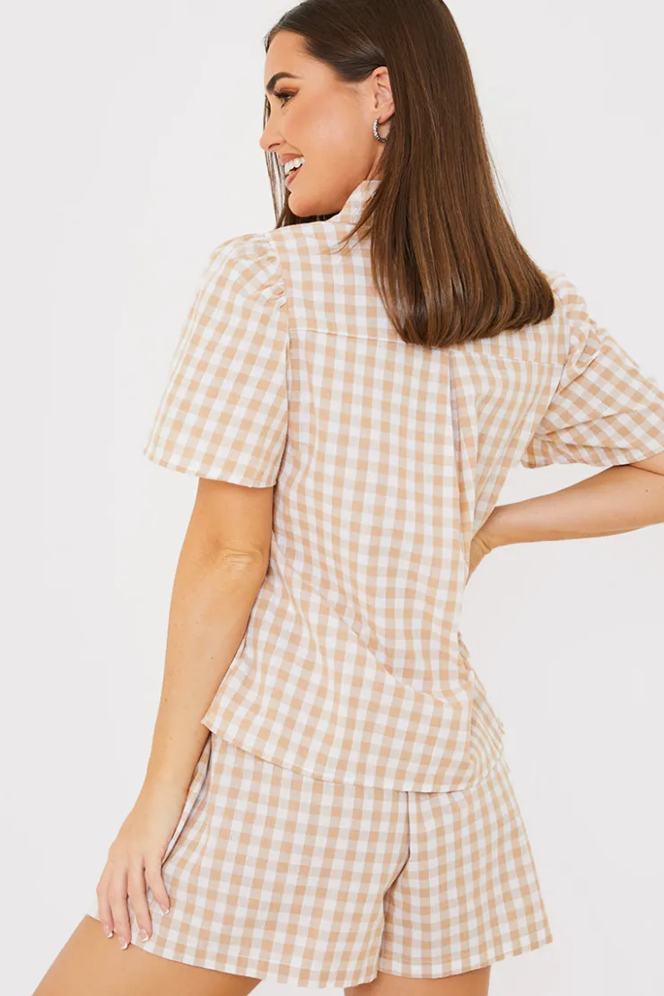 New In the Style Gingham Short Sleeve Shirt Brown