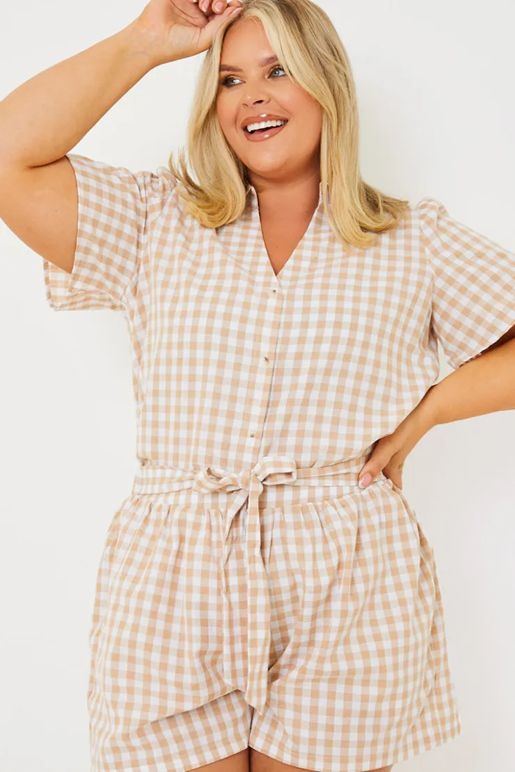 New In the Style Gingham Short Sleeve Shirt Brown