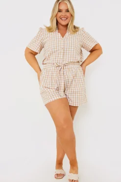 New In the Style Gingham Short Sleeve Shirt Brown