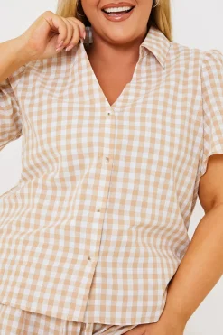 New In the Style Gingham Short Sleeve Shirt Brown