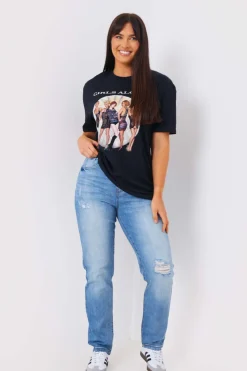 Discount In The Style Girls Aloud Gold Slogan T-Shirt Black