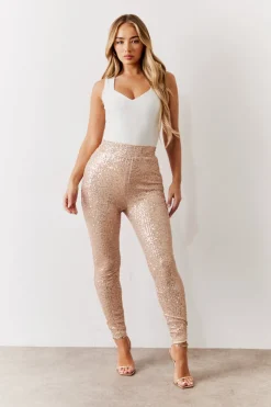 Outlet In the Style Premium Sequin Leggings Gold