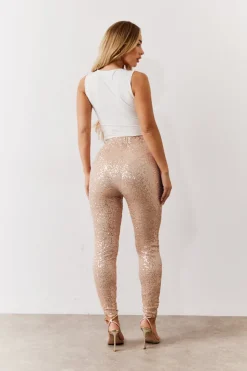 Outlet In the Style Premium Sequin Leggings Gold