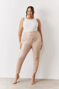 Outlet In the Style Premium Sequin Leggings Gold