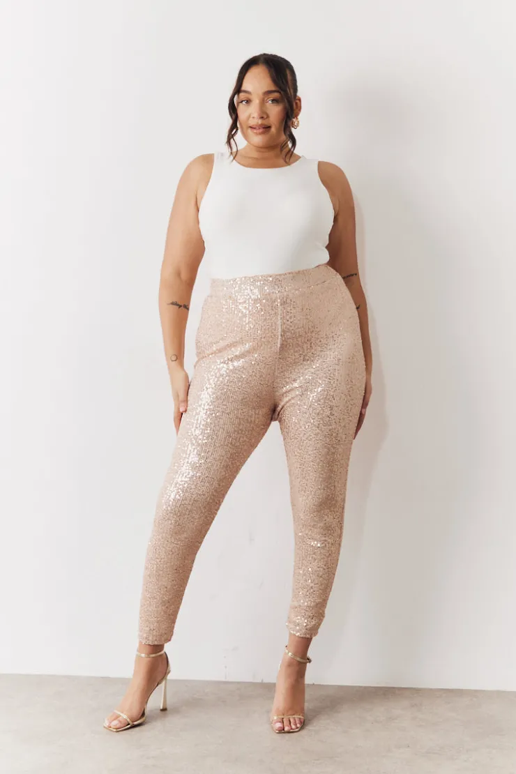 Outlet In the Style Premium Sequin Leggings Gold