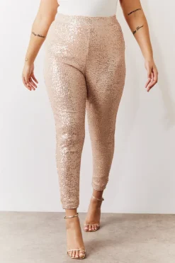 Outlet In the Style Premium Sequin Leggings Gold