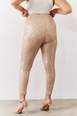 Outlet In the Style Premium Sequin Leggings Gold