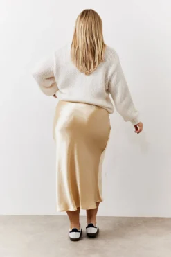 Best In the Style Satin Midi Skirt Gold