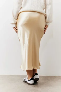Best In the Style Satin Midi Skirt Gold