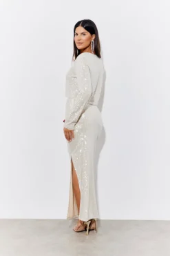 Sale In the Style Sequin Slit Detail Midi Skirt Gold