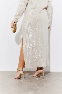 Sale In the Style Sequin Slit Detail Midi Skirt Gold