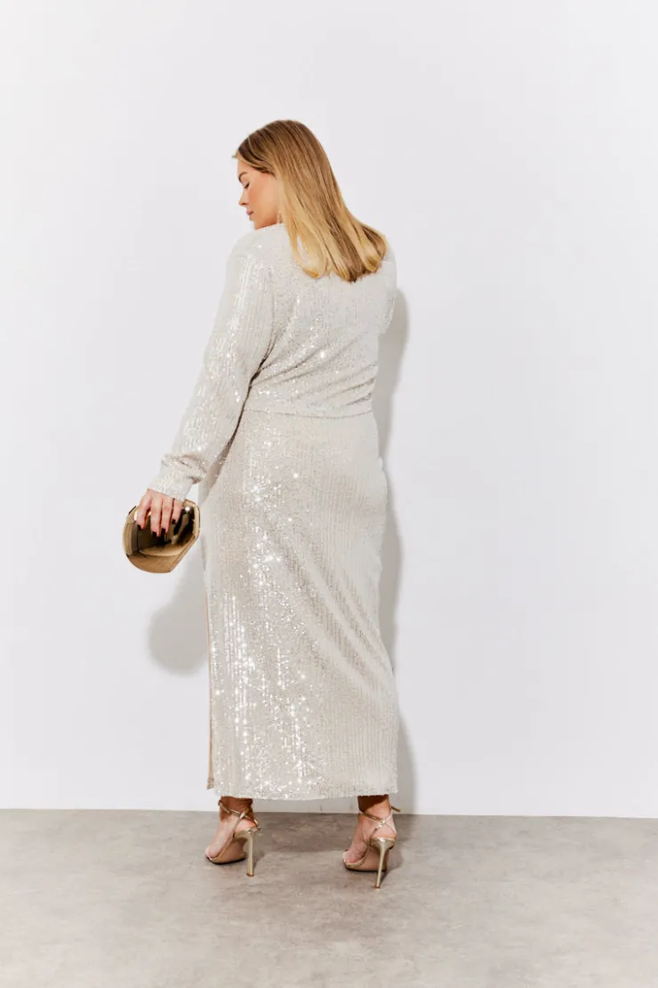 Sale In the Style Sequin Slit Detail Midi Skirt Gold