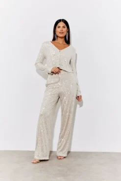 Sale In the Style Sequin Wide Leg Trouser Gold