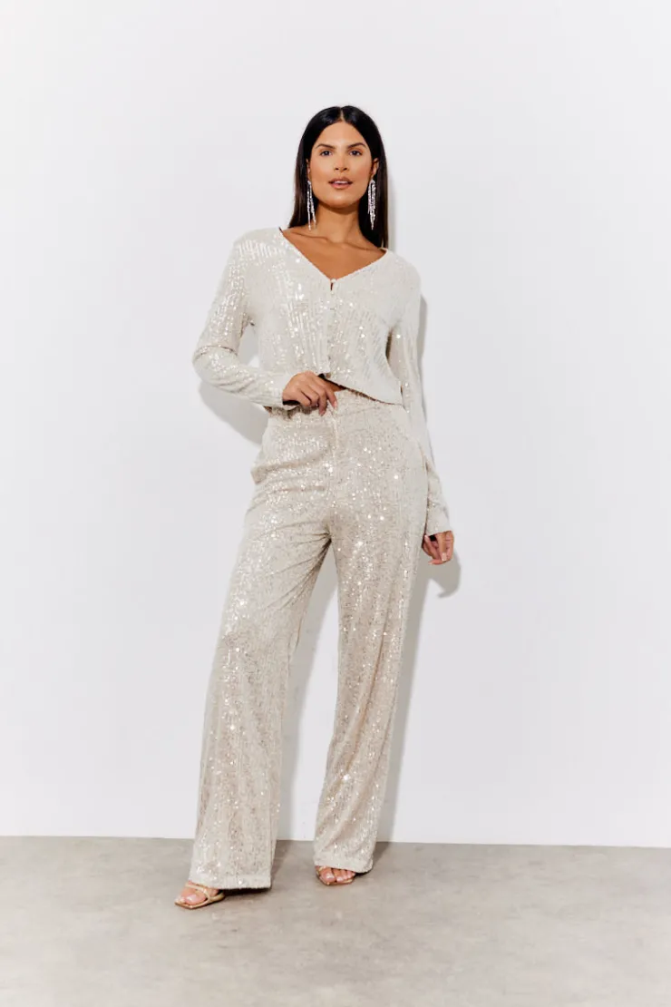 Sale In the Style Sequin Wide Leg Trouser Gold