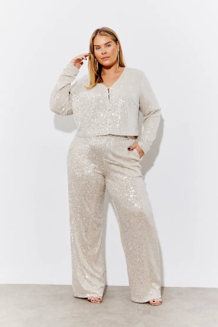 Sale In the Style Sequin Wide Leg Trouser Gold