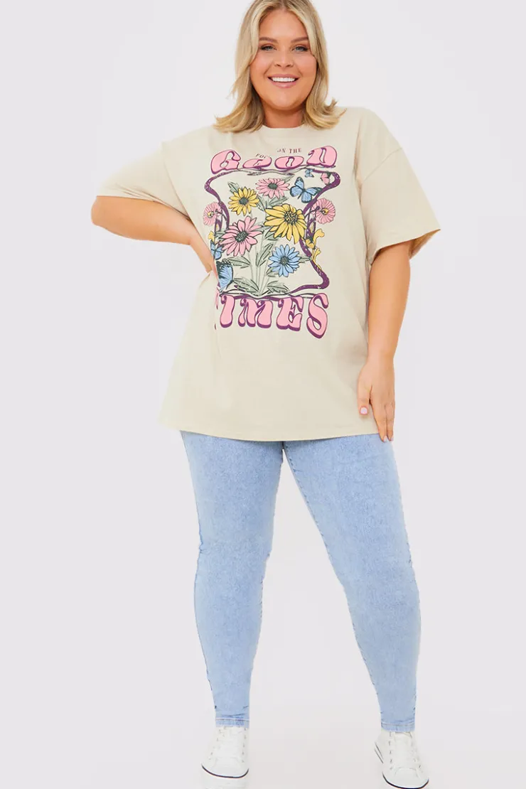 Discount In The Style Good Times Motif T-Shirt Stone
