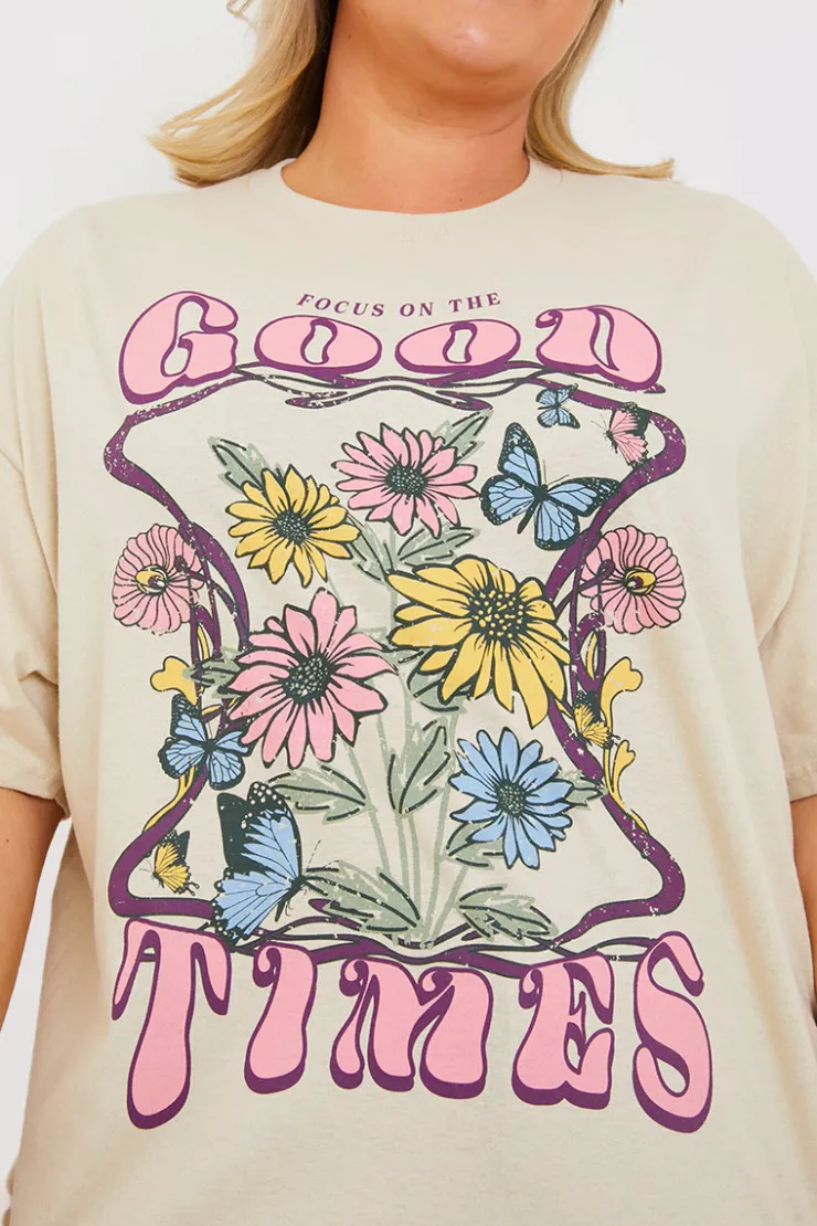 Discount In The Style Good Times Motif T-Shirt Stone