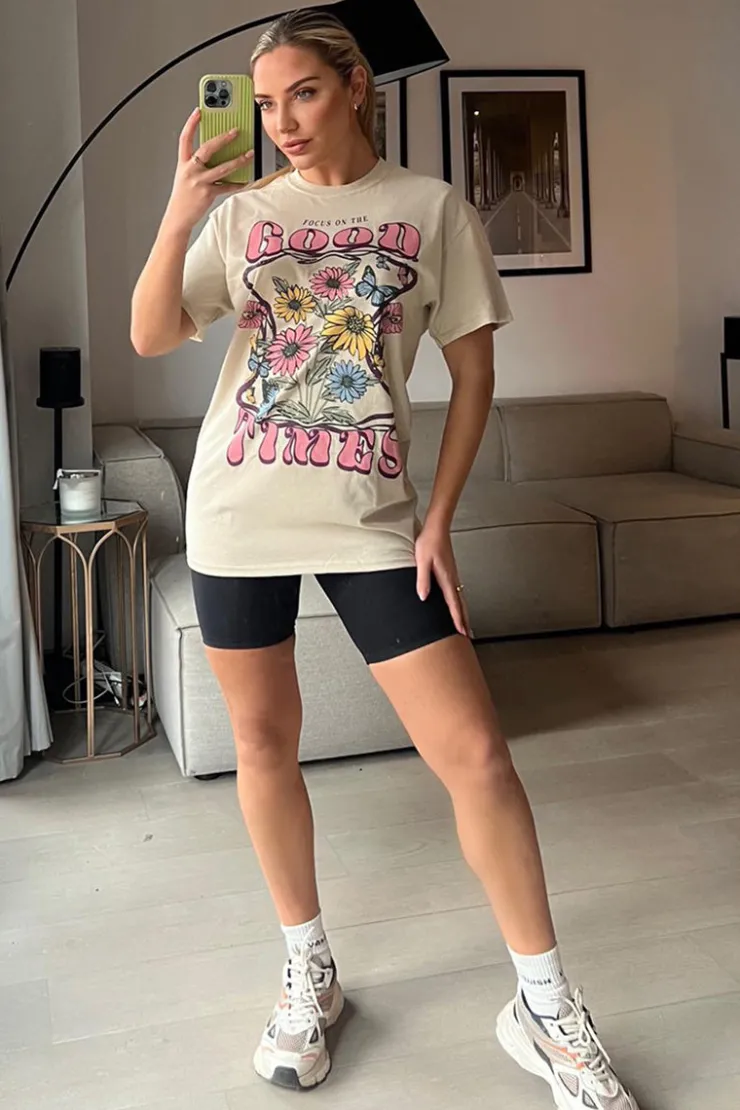 Discount In The Style Good Times Motif T-Shirt Stone