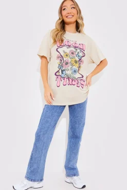 Discount In The Style Good Times Motif T-Shirt Stone