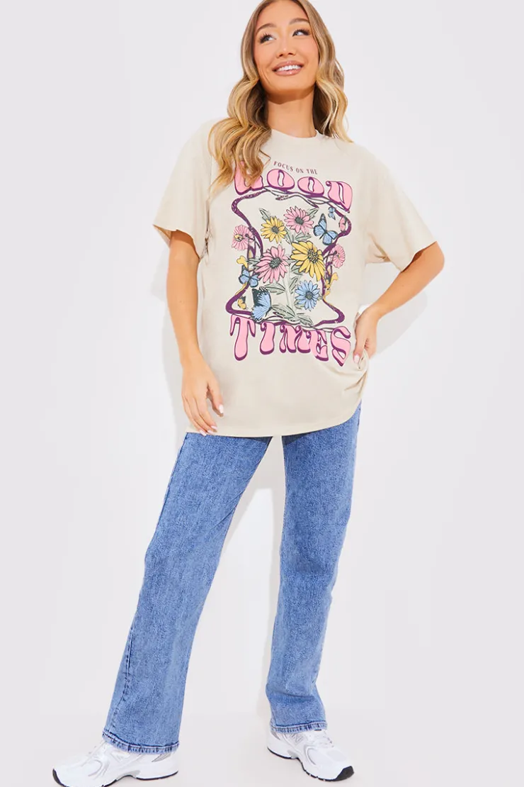 Discount In The Style Good Times Motif T-Shirt Stone