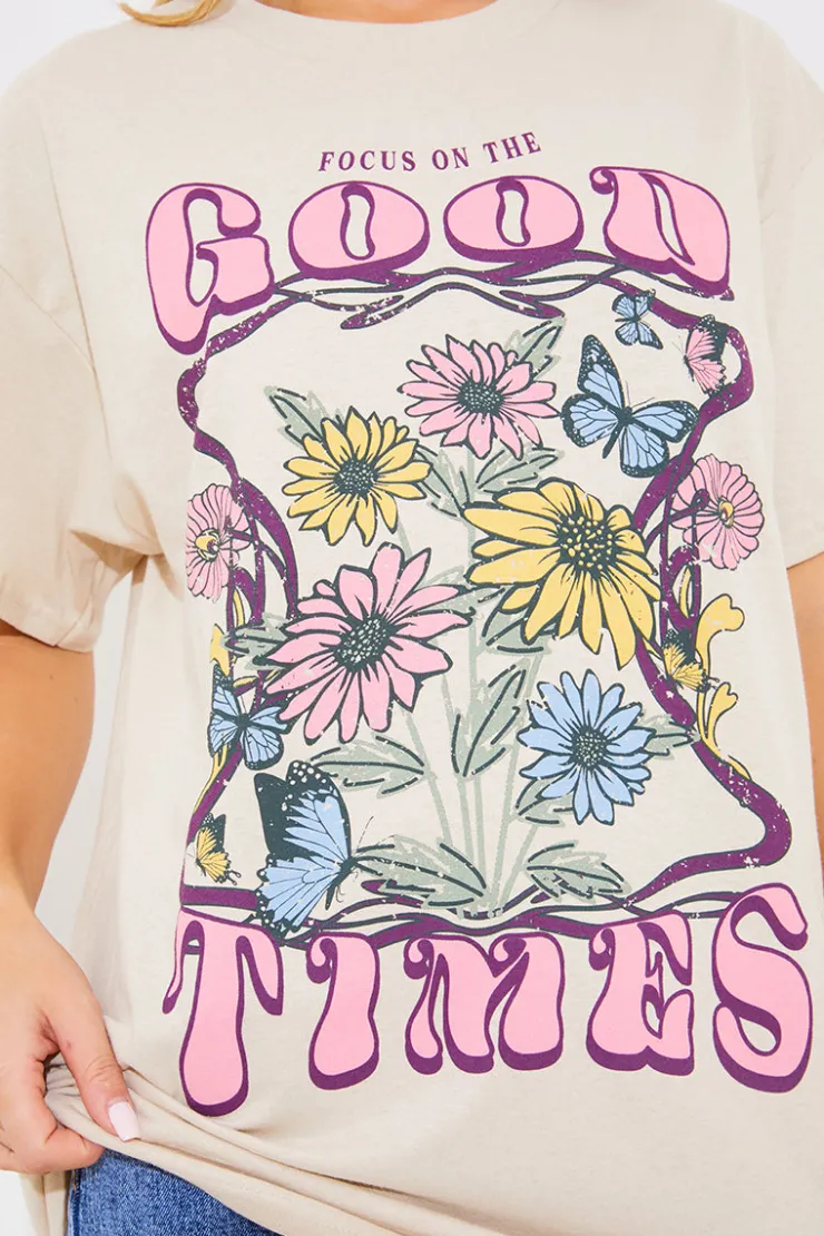 Discount In The Style Good Times Motif T-Shirt Stone