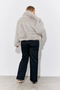Online In the Style Oversized Collared Faux Fur Coat Grey