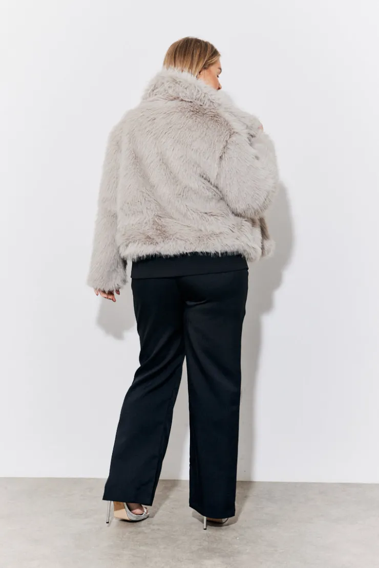 Online In the Style Oversized Collared Faux Fur Coat Grey