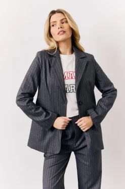 New In the Style Pinstripe Tailored Blazer Grey