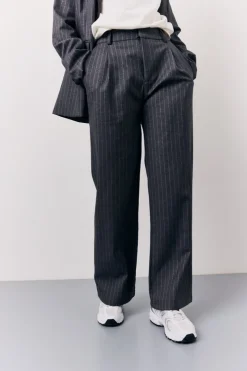 New In the Style Pinstripe Wide Leg Tailored Trouser Grey