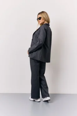 New In the Style Pinstripe Wide Leg Tailored Trouser Grey