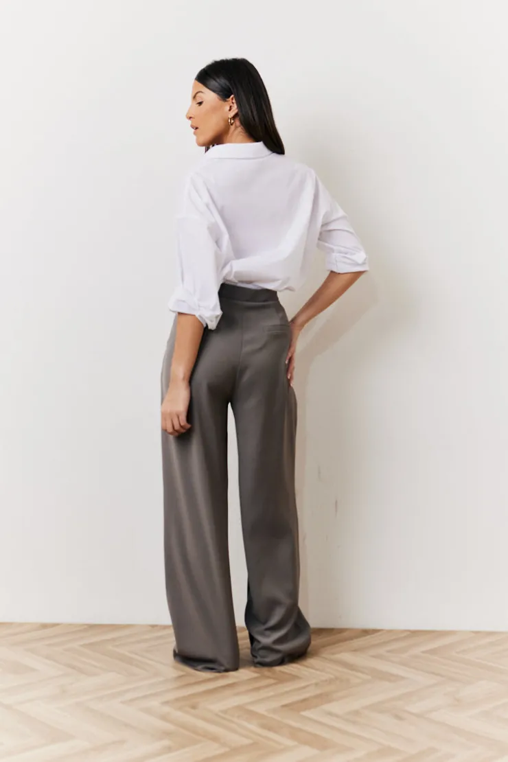 Clearance In The Style Waistband Detail Tailored Trouser Grey