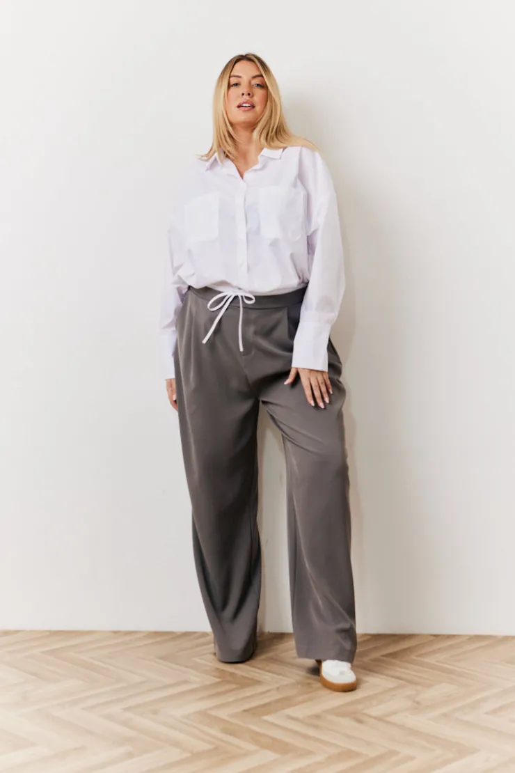 Clearance In The Style Waistband Detail Tailored Trouser Grey