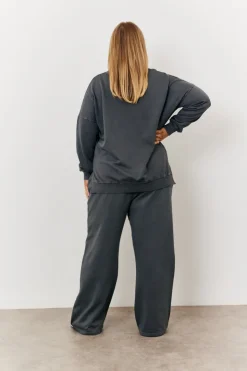 Outlet In the Style Grey Wash V Neck Split Hem Sweatshirt Dark grey