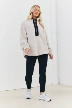 Outlet In the Style Half Zip Borg Pull Over Jacket Stone