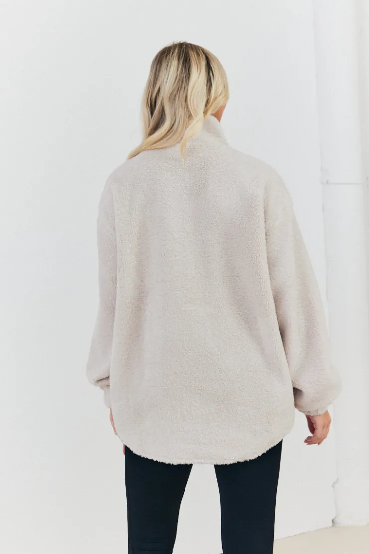 Outlet In the Style Half Zip Borg Pull Over Jacket Stone