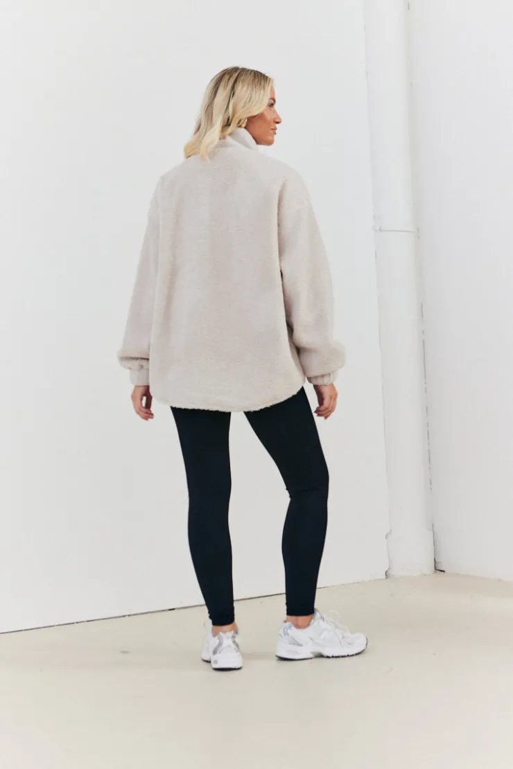 Outlet In the Style Half Zip Borg Pull Over Jacket Stone