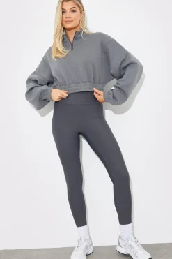 Clearance Fits Half Zip Up Cropped Jersey Sweater