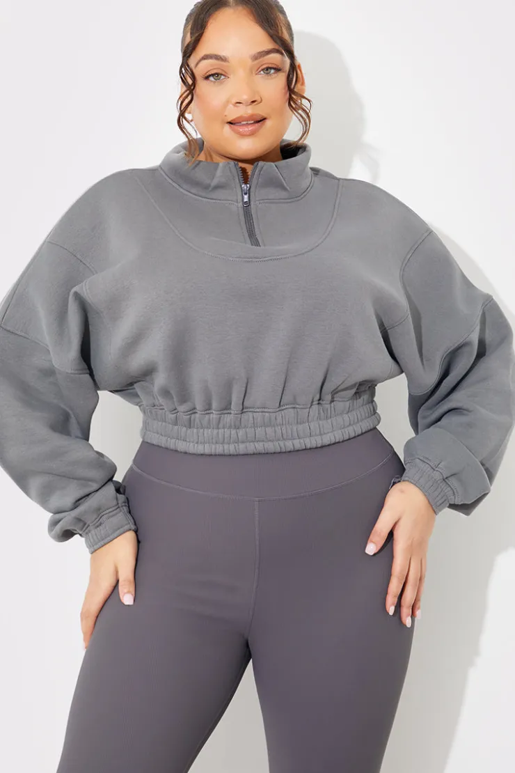 Clearance Fits Half Zip Up Cropped Jersey Sweater