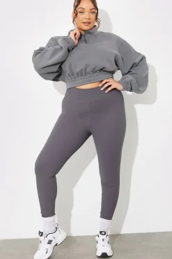 Clearance Fits Half Zip Up Cropped Jersey Sweater