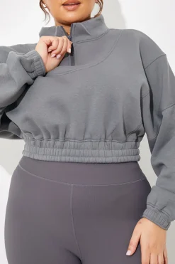 Clearance Fits Half Zip Up Cropped Jersey Sweater