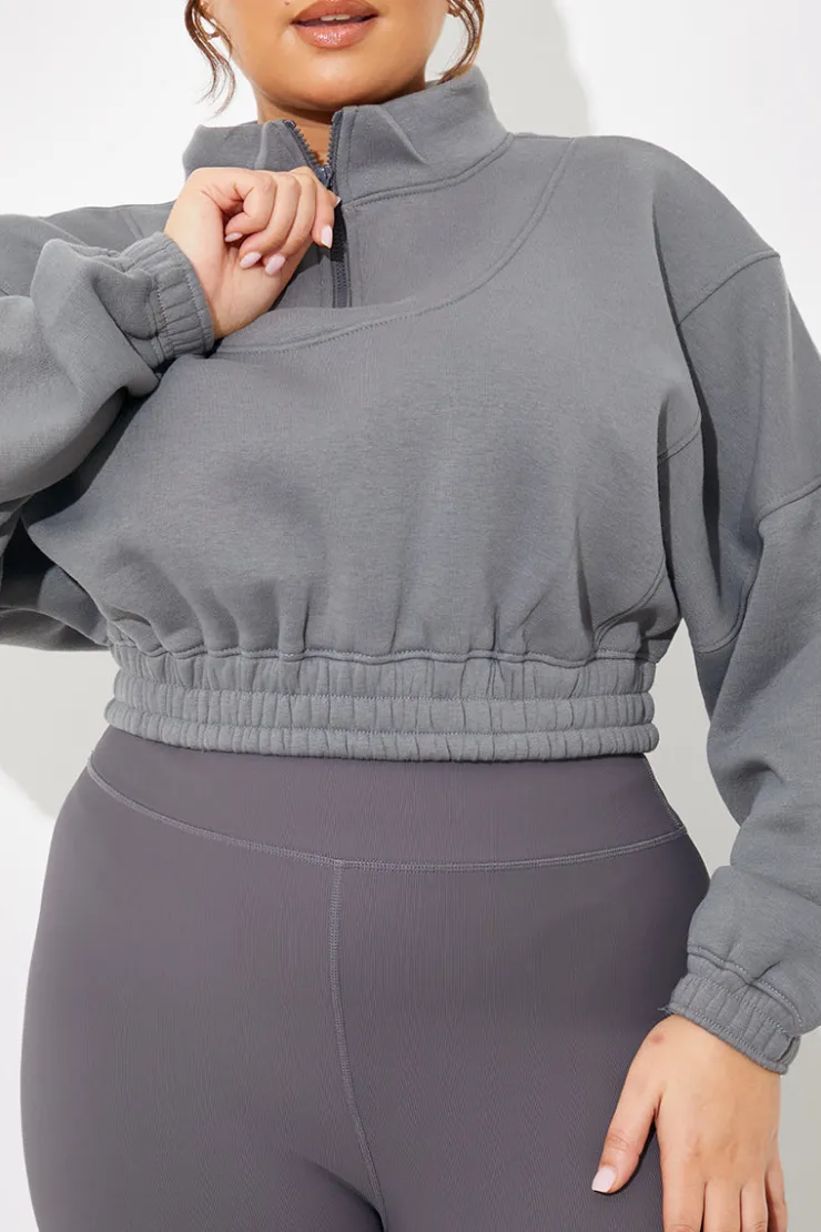 Clearance Fits Half Zip Up Cropped Jersey Sweater
