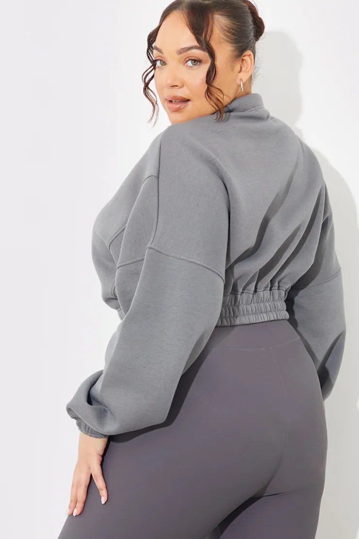 Clearance Fits Half Zip Up Cropped Jersey Sweater