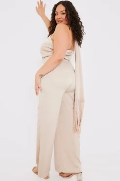 Hot In the Style Halter Neck Wide Leg Jumpsuit Stone