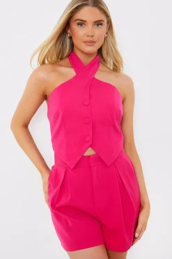 Sale In the Style Halterneck Co-Ord Waistcoat Pink